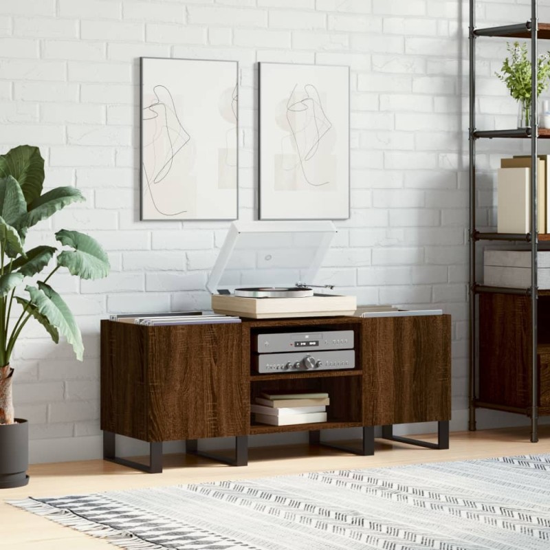 vidaXL Mueble de discos madera contrachapada roble marrón 121x38x48 cm vidaXL Mueble de discos madera contrachapada roble marrón 121x38x48 cm