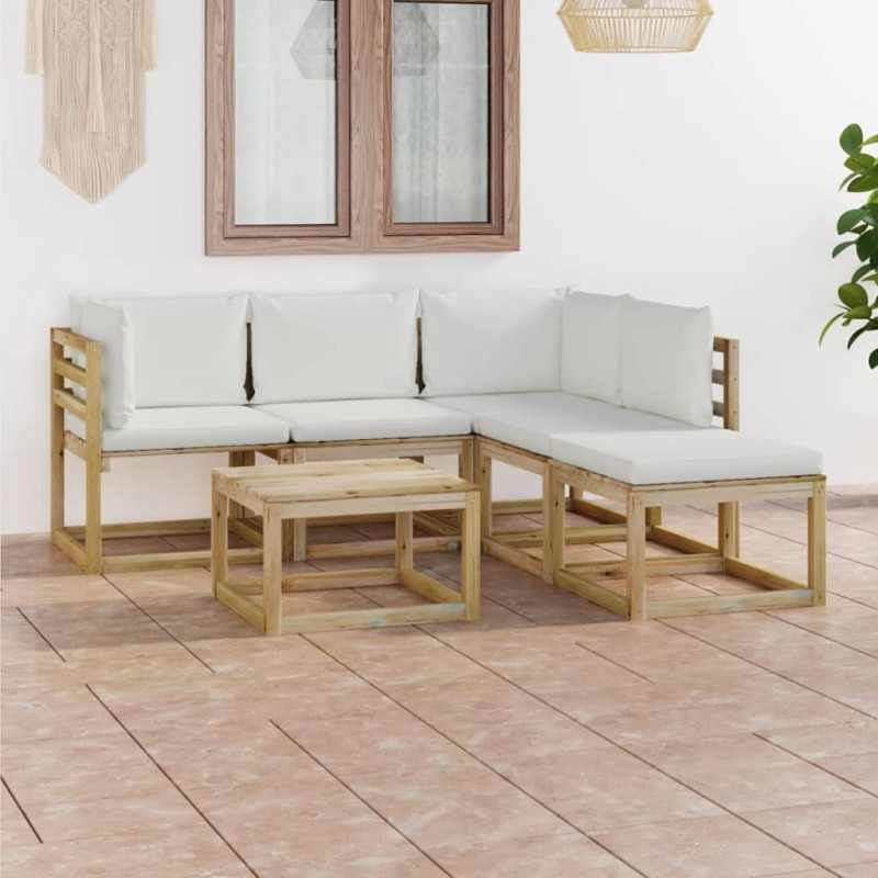vidaXL Set de muebles de jardín 6 pzas con cojines crema vidaXL Set de muebles de jardín 6 pzas con cojines crema