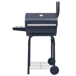vidaXL Barbacoa de carbón con ahumador y estante inferior negro