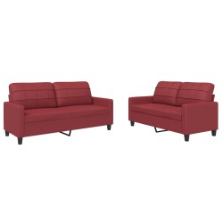 vidaXL Juego de sofás con cojines 2 piezas cuero sintético rojo tinto
