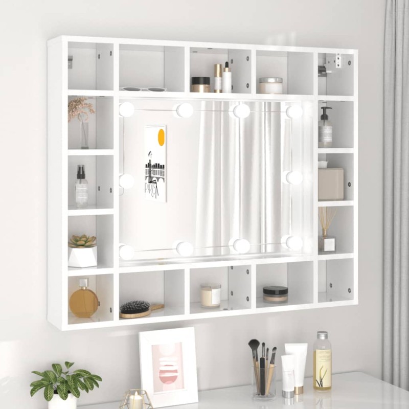 vidaXL Mueble con espejo y LED blanco brillante 91x15x76,5 cm vidaXL Mueble con espejo y LED blanco brillante 91x15x76,5 cm