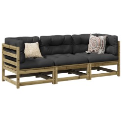 vidaXL Set de sofás jardín 3 pzas con cojines madera pino impregnada
