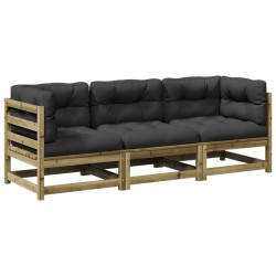 vidaXL Set de sofás jardín 3 pzas con cojines madera pino impregnada