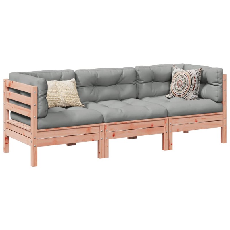 vidaXL Set de sofás jardín 3 pzas con cojines madera abeto Douglas vidaXL Set de sofás jardín 3 pzas con cojines madera abeto Douglas