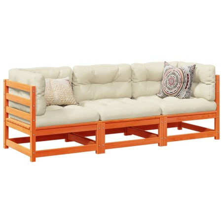 vidaXL Juego de sofás de jardín 3 pzas madera maciza pino marrón cera