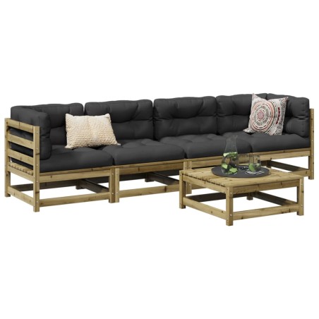 vidaXL Set de sofás jardín 5 pzas con cojines madera pino impregnada