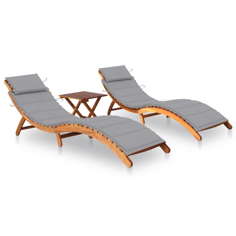vidaXL Tumbonas 2 unidades con mesa y cojines madera maciza de acacia vidaXL Tumbonas 2 unidades con mesa y cojines madera maciza de acacia