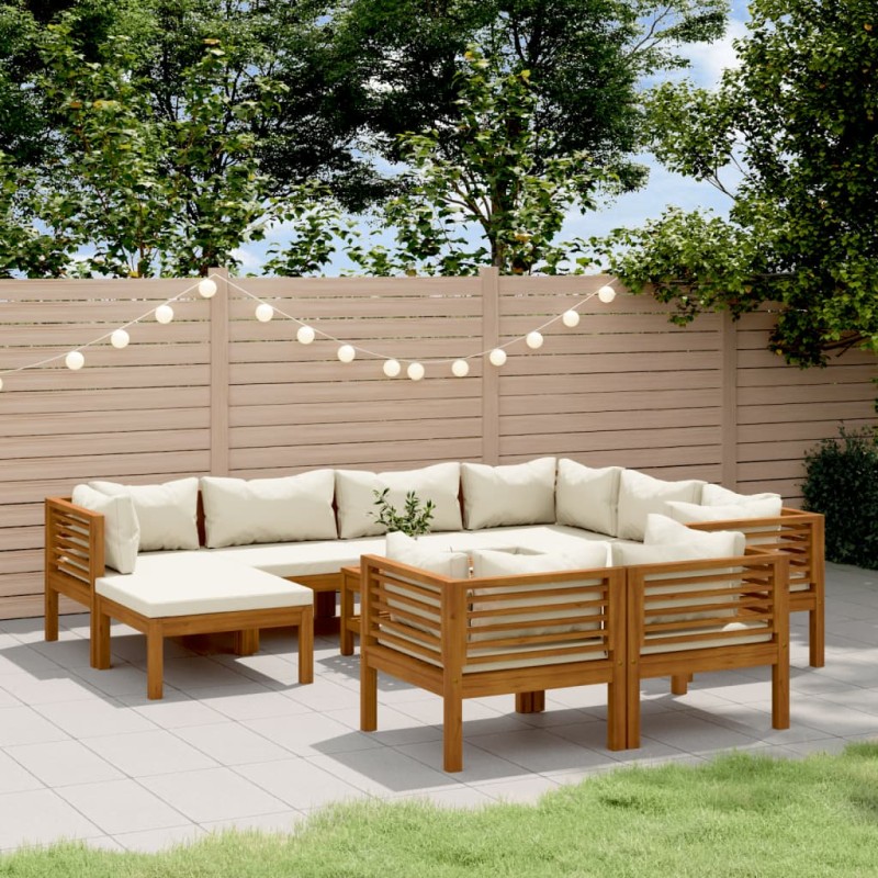 vidaXL Muebles de jardín 10 pzas cojines crema madera maciza acacia 