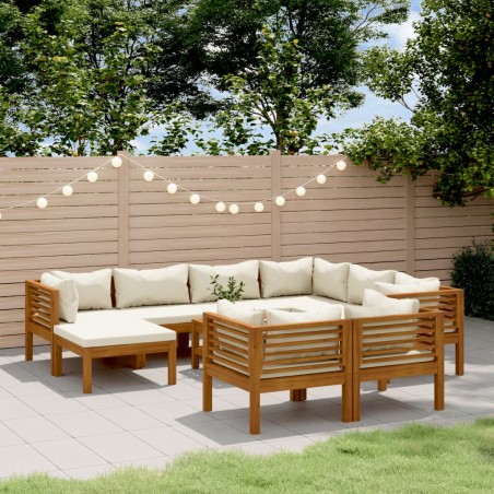 vidaXL Muebles de jardín 10 pzas cojines crema madera maciza acacia 