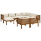 vidaXL Muebles de jardín 10 pzas cojines crema madera maciza acacia 