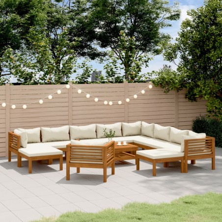 vidaXL Muebles de jardín 12 pzas cojines crema madera maciza acacia 