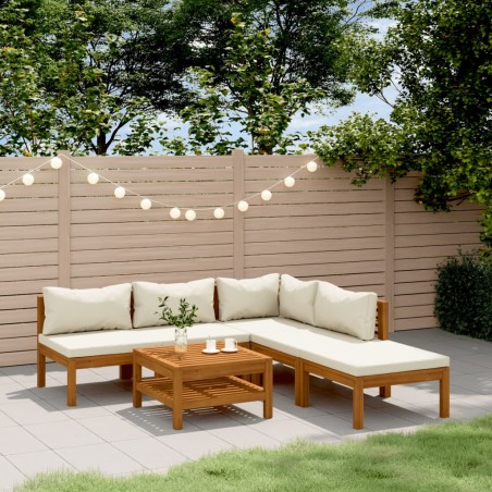 vidaXL Muebles de jardín 6 pzas cojines crema madera maciza de acacia 