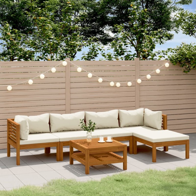 vidaXL Muebles de jardín 6 pzas cojines crema madera maciza de acacia 