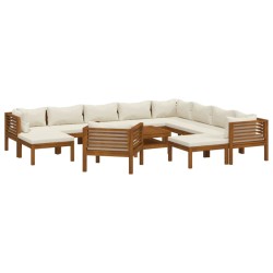vidaXL Muebles de jardín 12 pzas cojines crema madera maciza acacia 