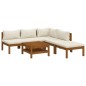 vidaXL Muebles de jardín 6 pzas cojines crema madera maciza de acacia vidaXL Muebles de jardín 6 pzas cojines crema madera maciza de acacia