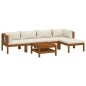 vidaXL Muebles de jardín 6 pzas cojines crema madera maciza de acacia 