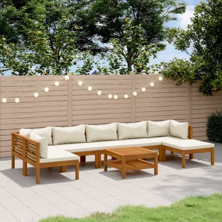 vidaXL Set de muebles de jardín 8 pzas con cojín crema acacia maciza
