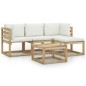 vidaXL Set de muebles de jardín 5 piezas bambú y cojines blanco crema vidaXL Set de muebles de jardín 5 piezas bambú y cojines blanco crema