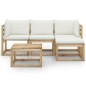 vidaXL Set de muebles de jardín 5 piezas bambú y cojines blanco crema vidaXL Set de muebles de jardín 5 piezas bambú y cojines blanco crema