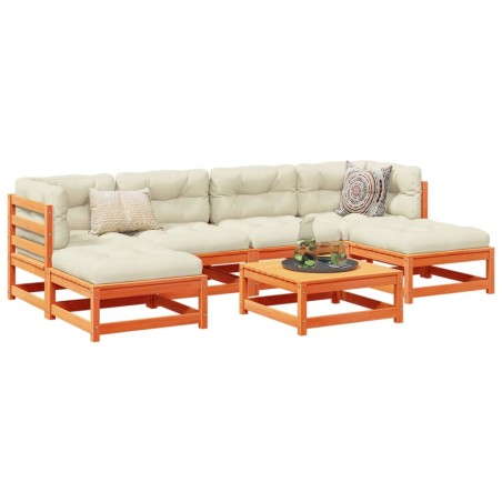 vidaXL Set de sofás jardín 7 pzas con cojines madera pino marrón cera