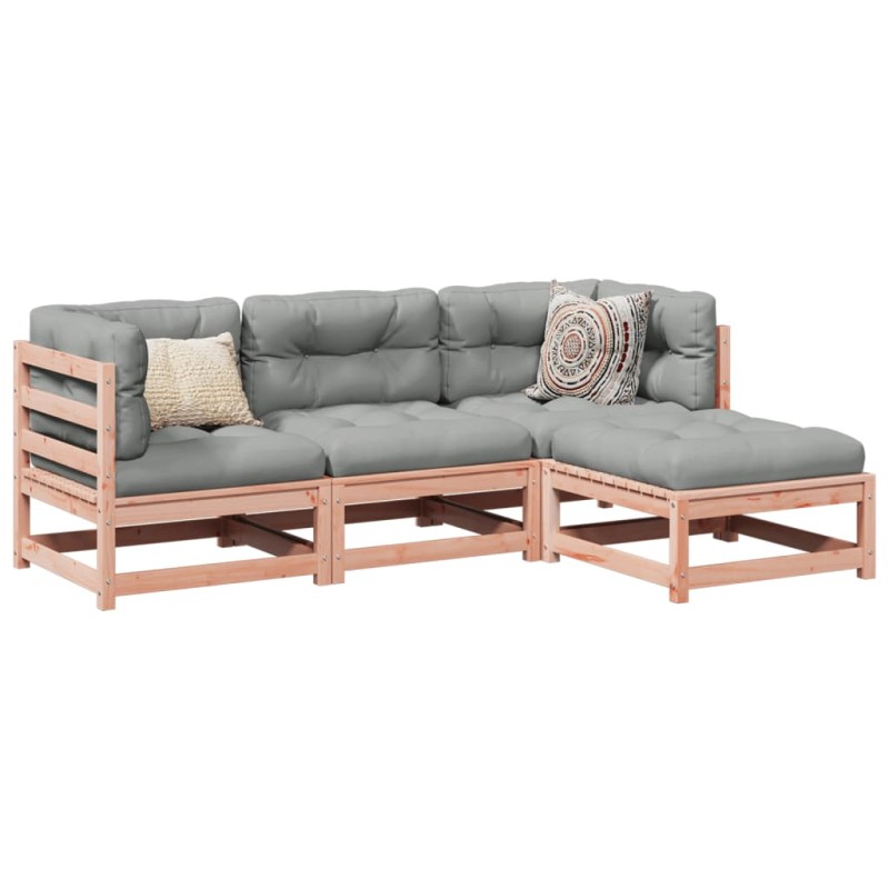 vidaXL Set de sofás jardín 4 pzas con cojines madera abeto Douglas