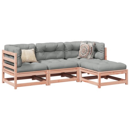 vidaXL Set de sofás jardín 4 pzas con cojines madera abeto Douglas