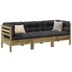 vidaXL Set de sofás jardín 3 pzas con cojines madera pino impregnada