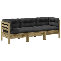 vidaXL Set de sofás jardín 3 pzas con cojines madera pino impregnada