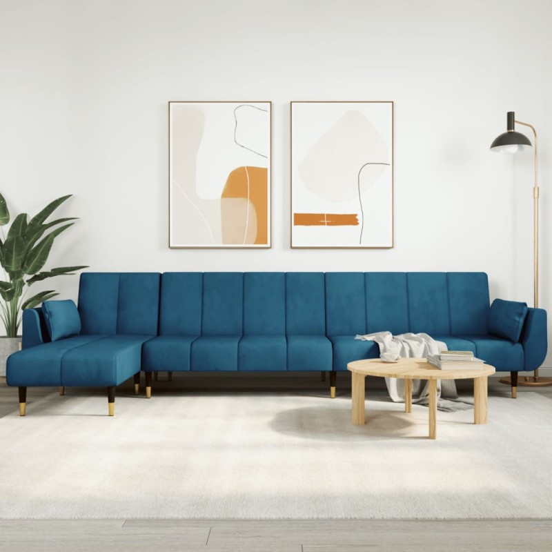 vidaXL Sofá cama en forma de L terciopelo azul 275x140x70 cm vidaXL Sofá cama en forma de L terciopelo azul 275x140x70 cm