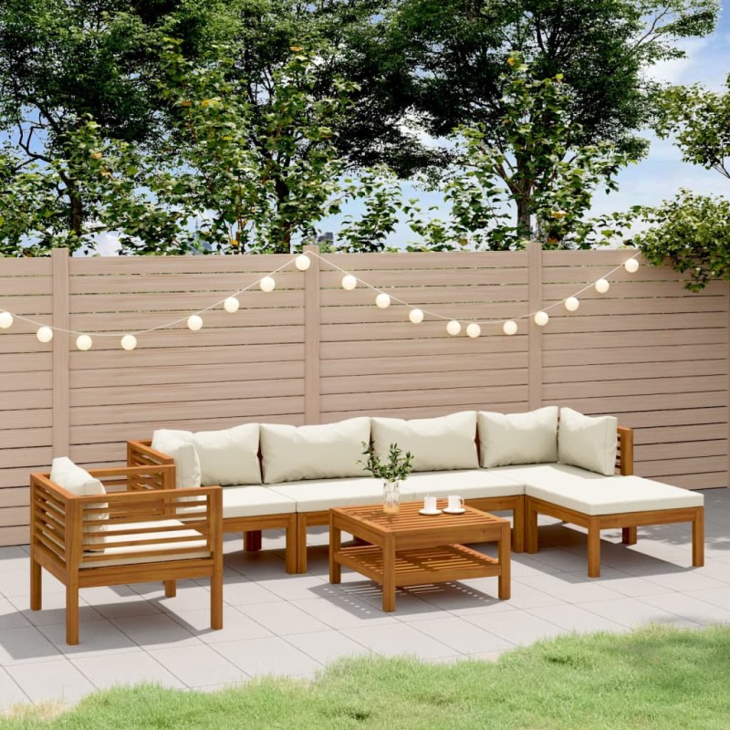 vidaXL Muebles de jardín 7 pzas cojines crema madera maciza de acacia 