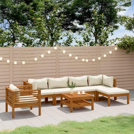 vidaXL Muebles de jardín 7 pzas cojines crema madera maciza de acacia 