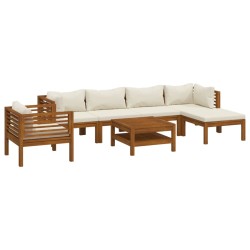 vidaXL Muebles de jardín 7 pzas cojines crema madera maciza de acacia 