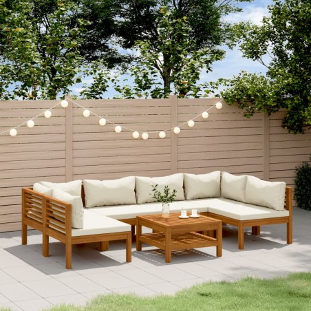 vidaXL Muebles de jardín 7 pzas cojines crema madera maciza de acacia 