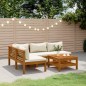 vidaXL Muebles de jardín 5 pzas cojines crema madera maciza de acacia vidaXL Muebles de jardín 5 pzas cojines crema madera maciza de acacia