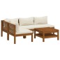 vidaXL Muebles de jardín 5 pzas cojines crema madera maciza de acacia vidaXL Muebles de jardín 5 pzas cojines crema madera maciza de acacia