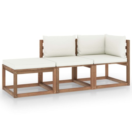 vidaXL Set de jardín palets 3 pzas con cojines madera pino impregnada