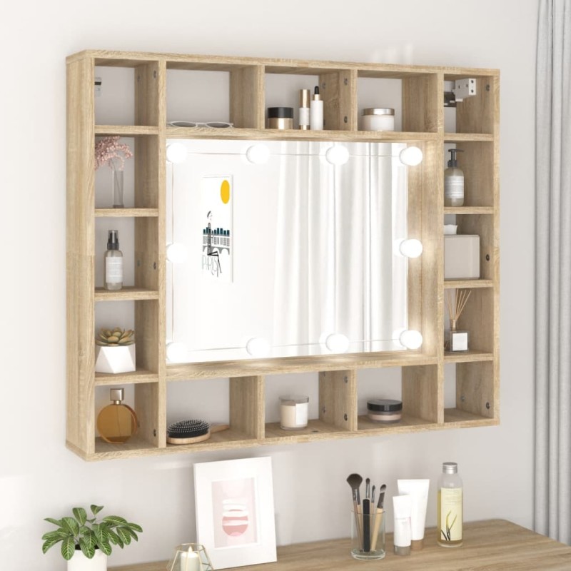 vidaXL Mueble con espejo y LED color roble Sonoma 91x15x76,5 cm vidaXL Mueble con espejo y LED color roble Sonoma 91x15x76,5 cm