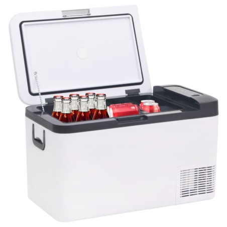 vidaXL Nevera con asa y adaptador PP y PE negro y blanco 18 L