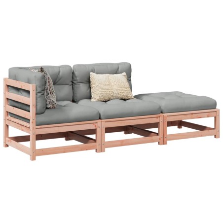 vidaXL Set de sofás jardín 3 pzas con cojines madera abeto Douglas
