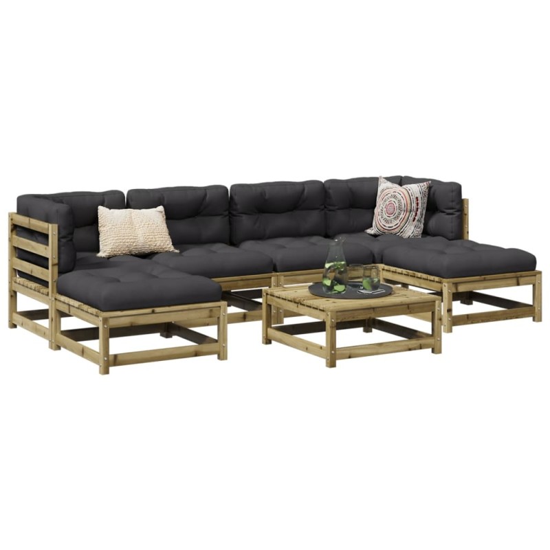 vidaXL Set de sofás jardín 7 pzas con cojines madera pino impregnada vidaXL Set de sofás jardín 7 pzas con cojines madera pino impregnada