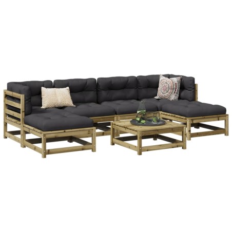 vidaXL Set de sofás jardín 7 pzas con cojines madera pino impregnada