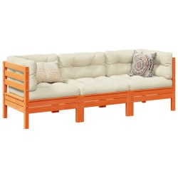 vidaXL Set de sofás jardín 3 pzas con cojines madera pino marrón cera