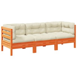 vidaXL Set de sofás jardín 3 pzas con cojines madera pino marrón cera