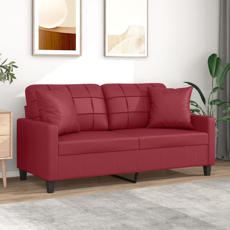 vidaXL Sofá de 2 plazas con cojines cuero sintético rojo tinto 140 cm vidaXL Sofá de 2 plazas con cojines cuero sintético rojo tinto 140 cm