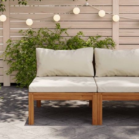 vidaXL Sofá intermedio seccional cojín blanco crema madera de acacia