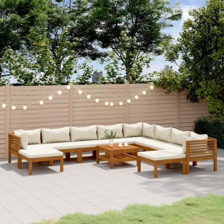 vidaXL Muebles de jardín 11 pzas cojines crema madera maciza acacia 