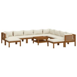 vidaXL Muebles de jardín 11 pzas cojines crema madera maciza acacia 