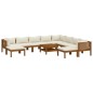 vidaXL Muebles de jardín 11 pzas cojines crema madera maciza acacia vidaXL Muebles de jardín 11 pzas cojines crema madera maciza acacia