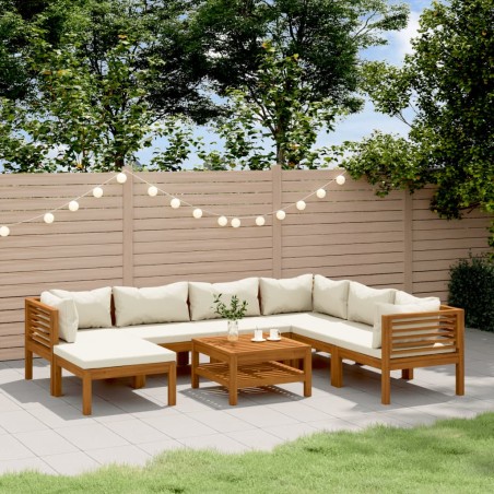 vidaXL Muebles de jardín 8 pzas cojines crema madera maciza de acacia 