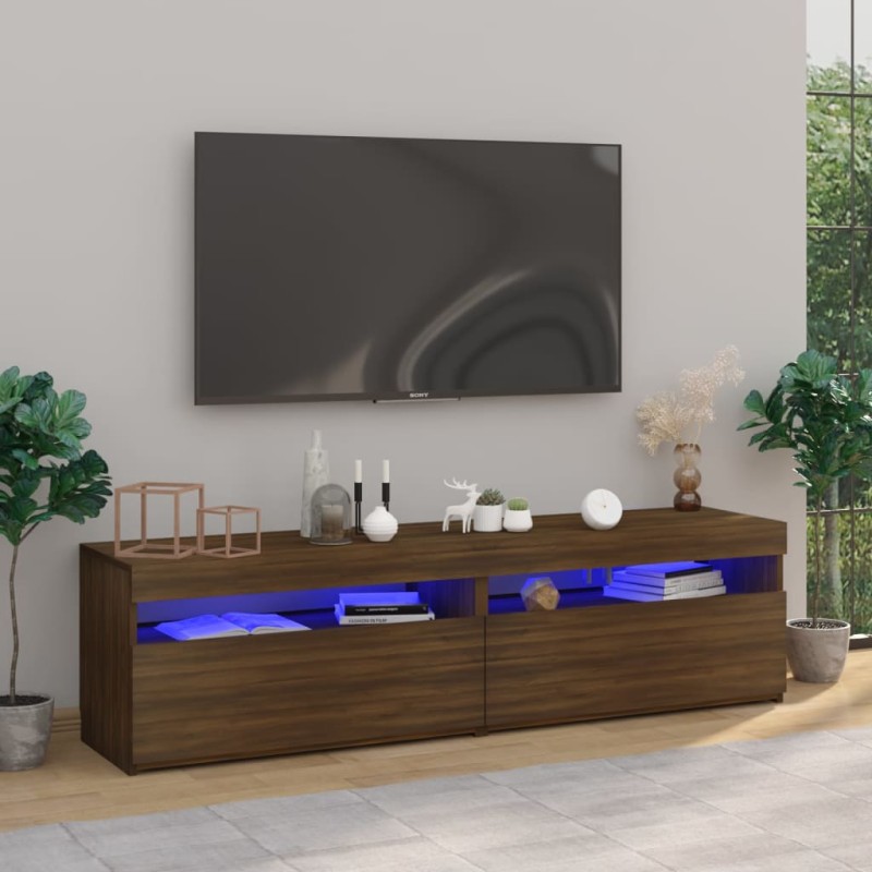 vidaXL Mueble de TV con luces LED 2 uds roble marrón 75x35x40 cm vidaXL Mueble de TV con luces LED 2 uds roble marrón 75x35x40 cm
